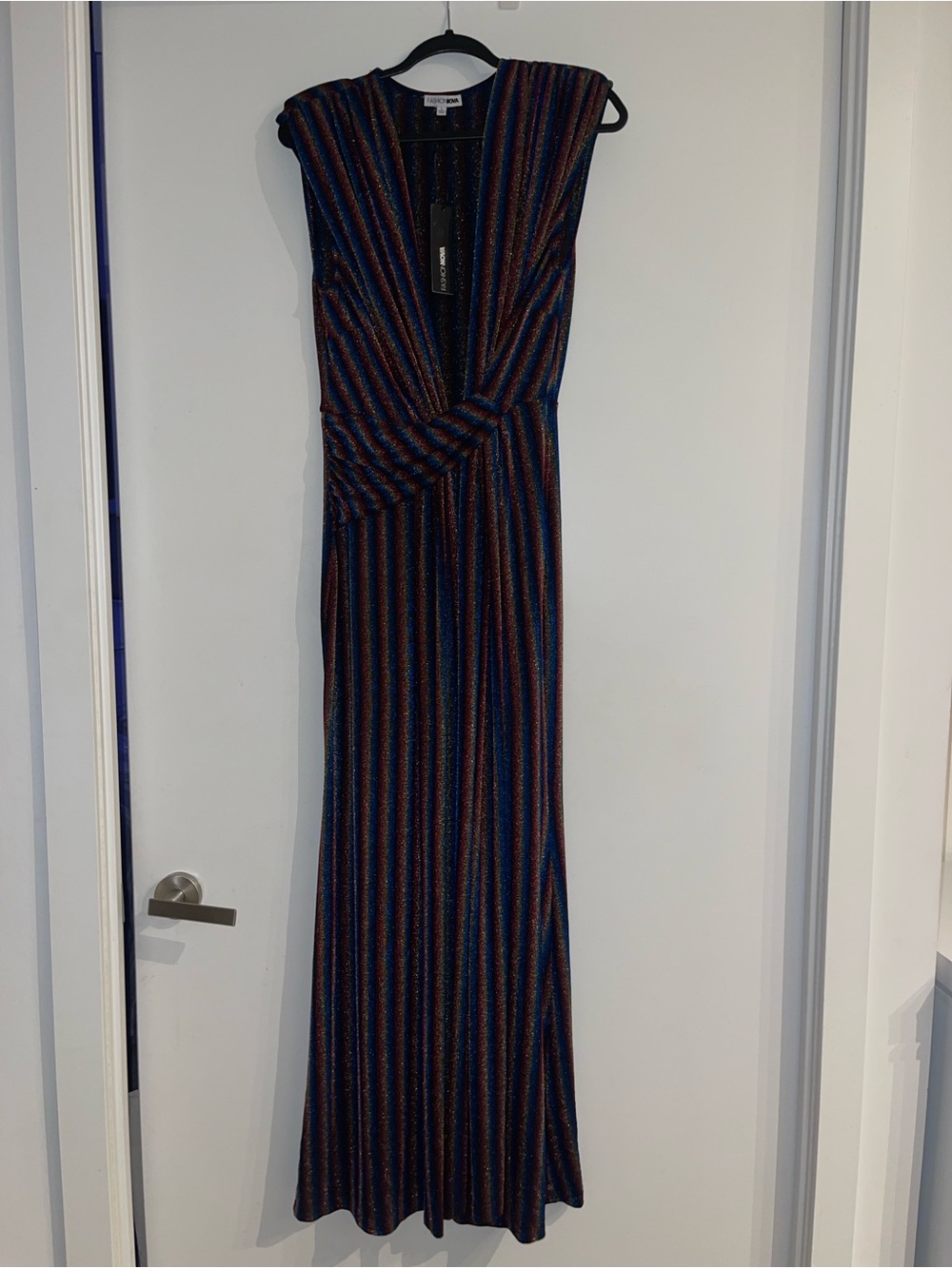 Sleeveless V-Neck Striped Maxi Dress in Multicolor